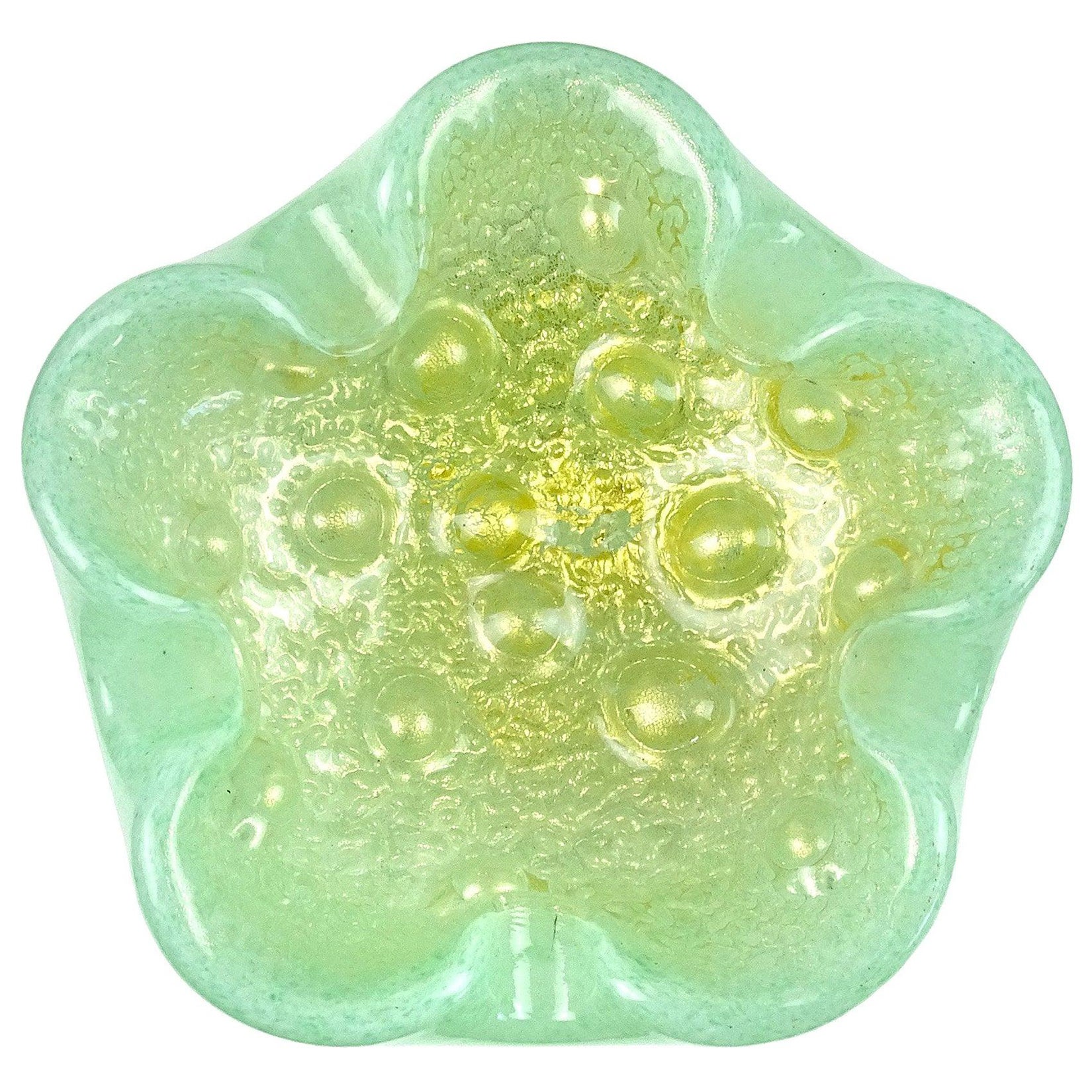 Barovier Toso Murano Light Green Gold Flecks Italian Art Glass Bowl Ashtray