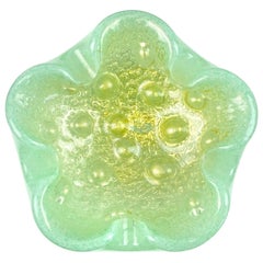 Cenicero de cristal artístico italiano Barovier Toso Murano Verde Claro Moteado de oro