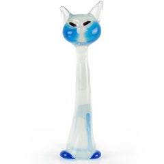 Barovier Toso Murano Opalescent Blue White Italian Art Glass Kitty Cat Figure