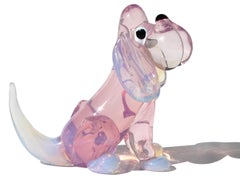 Barovier Toso Murano Opalescent Pink Italian Art Glass Puppy Hound Dog Figurine