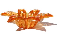 Barovier Toso Murano Orange Gold Flecks Italian Art Glass Flower Star Bowl