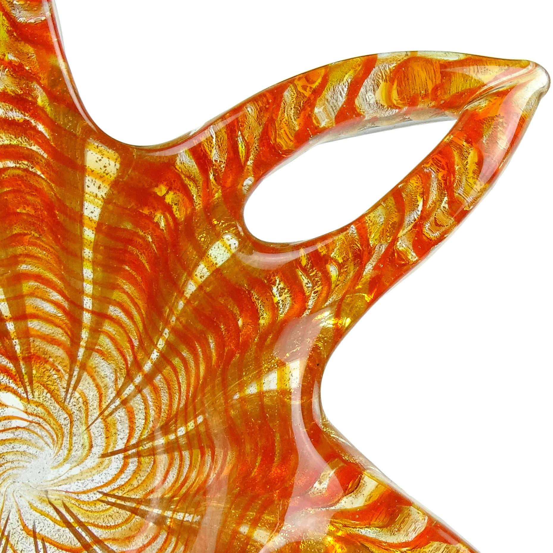 Mid-Century Modern Barovier Toso Murano Orange Gold Flecks Italian Art Glass Flower Star Bowl For Sale