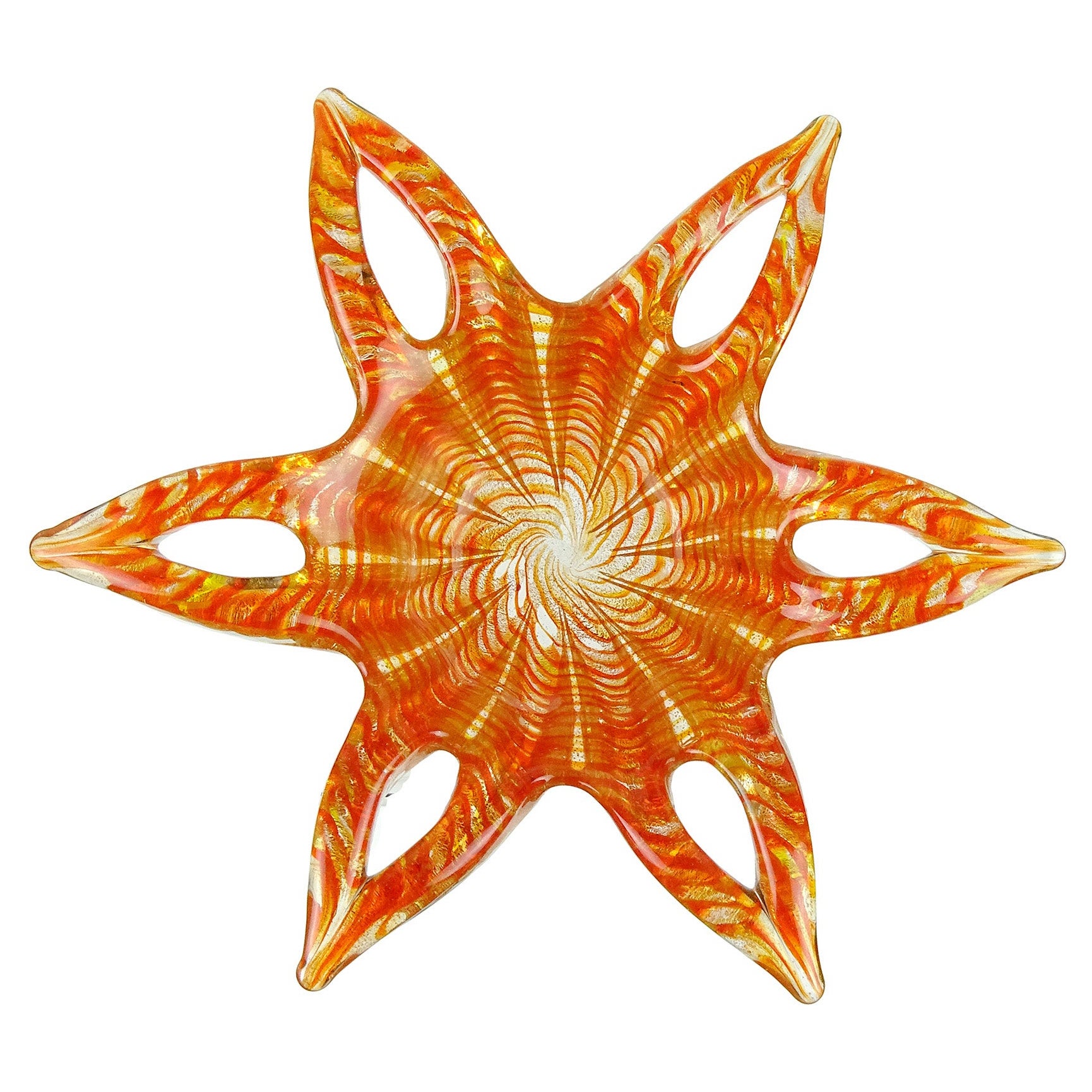 Barovier Toso Murano - Bol à fleurs en verre d'art italien orange avec mouchetures dorées