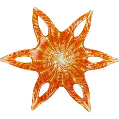 Barovier&Toso Murano orange or moucheté verre d'art italien fleur bol étoilé