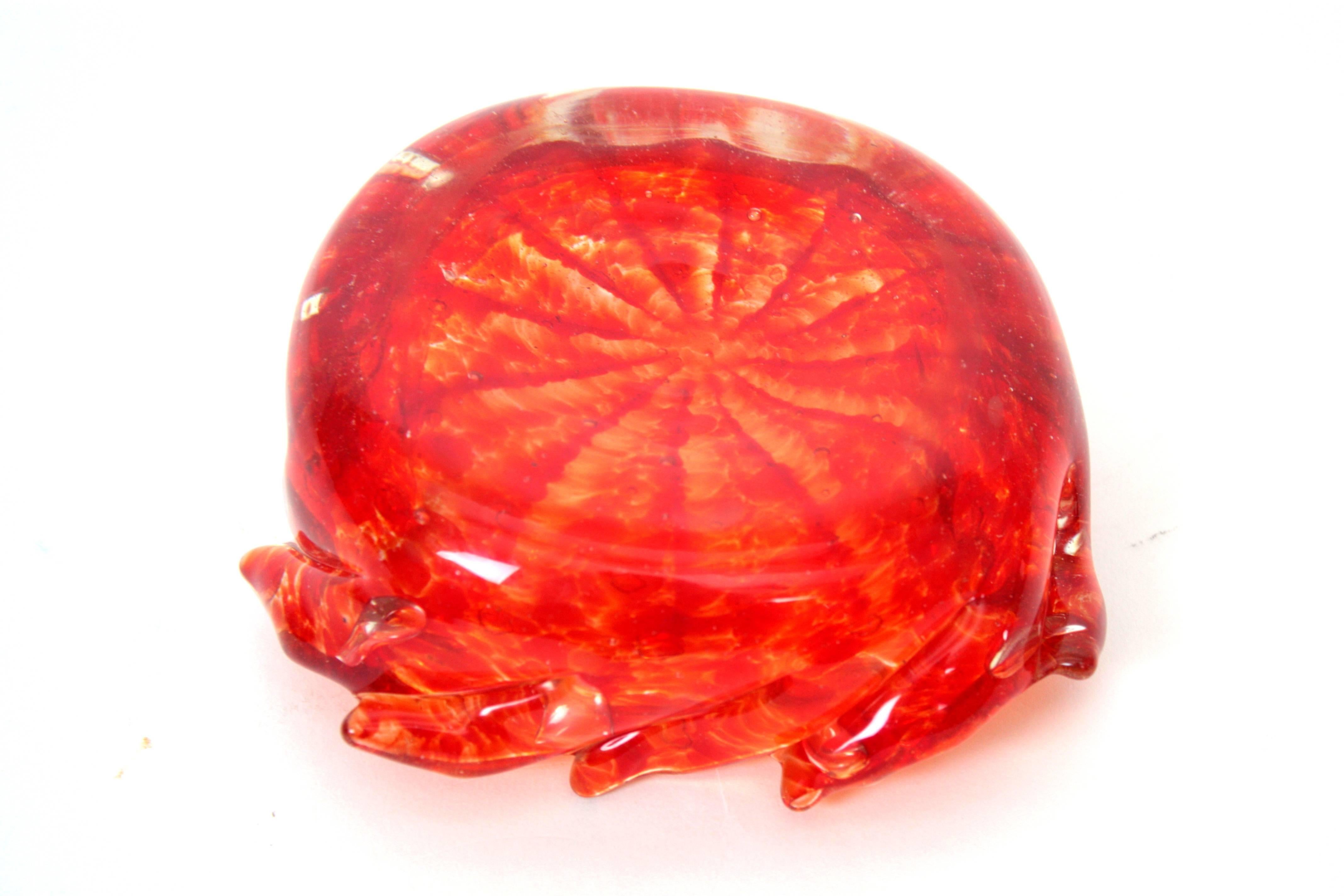 Barovier Toso Murano Orange Red Swirl Art Glass Bowl with Gold Flecks For Sale 6