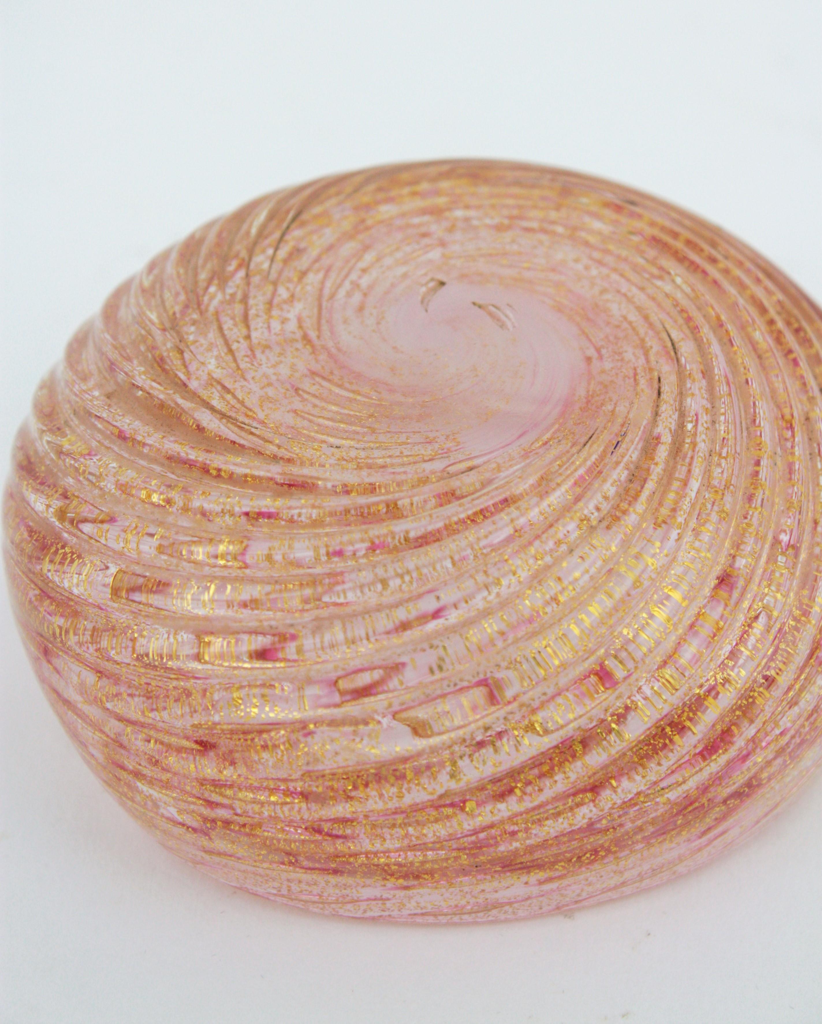 Barovier Toso Murano Pink Swirl Gold Flecks Art Glass Bowl or Ashtray  For Sale 7