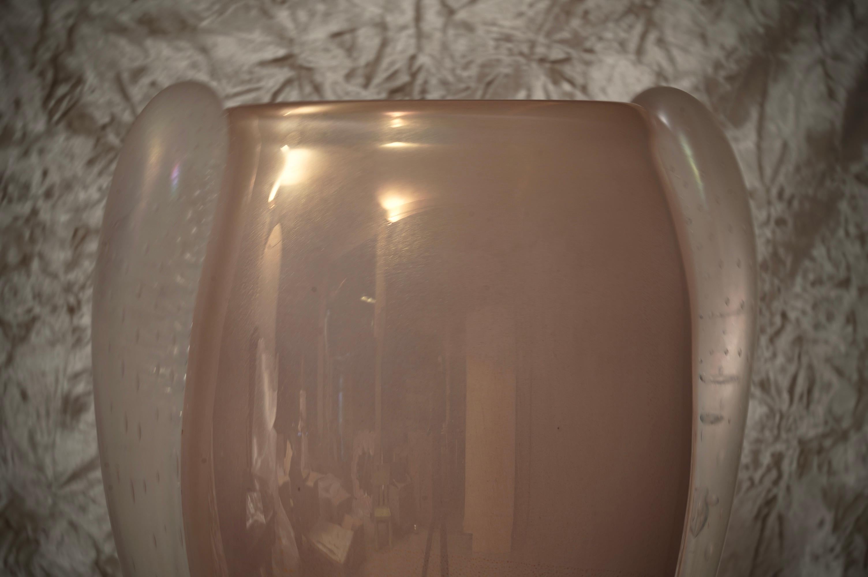 Mid-Century moderno Lampada da tavolo in vetro soffiato rosa di Murano di Barovier&Toso, 1980 in vendita