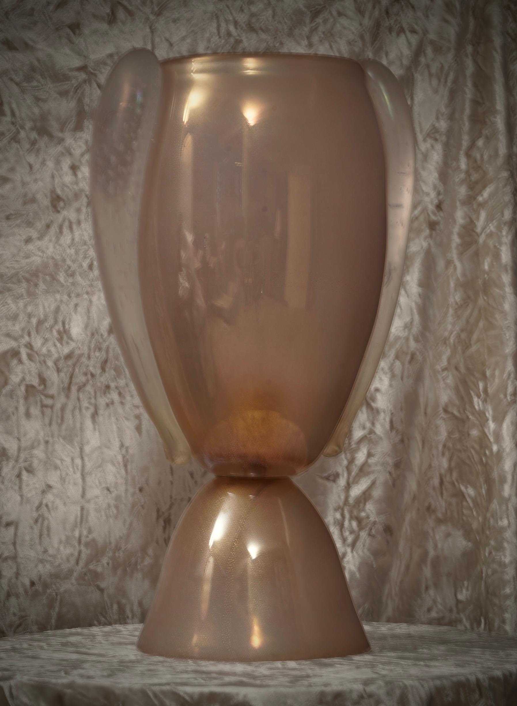 Lampada da tavolo in vetro soffiato rosa di Murano di Barovier&Toso, 1980 in vendita 1