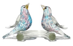 Barovier Toso Murano Pink Blue Gold Fleck Italian Art Glass Love Birds Sculpture