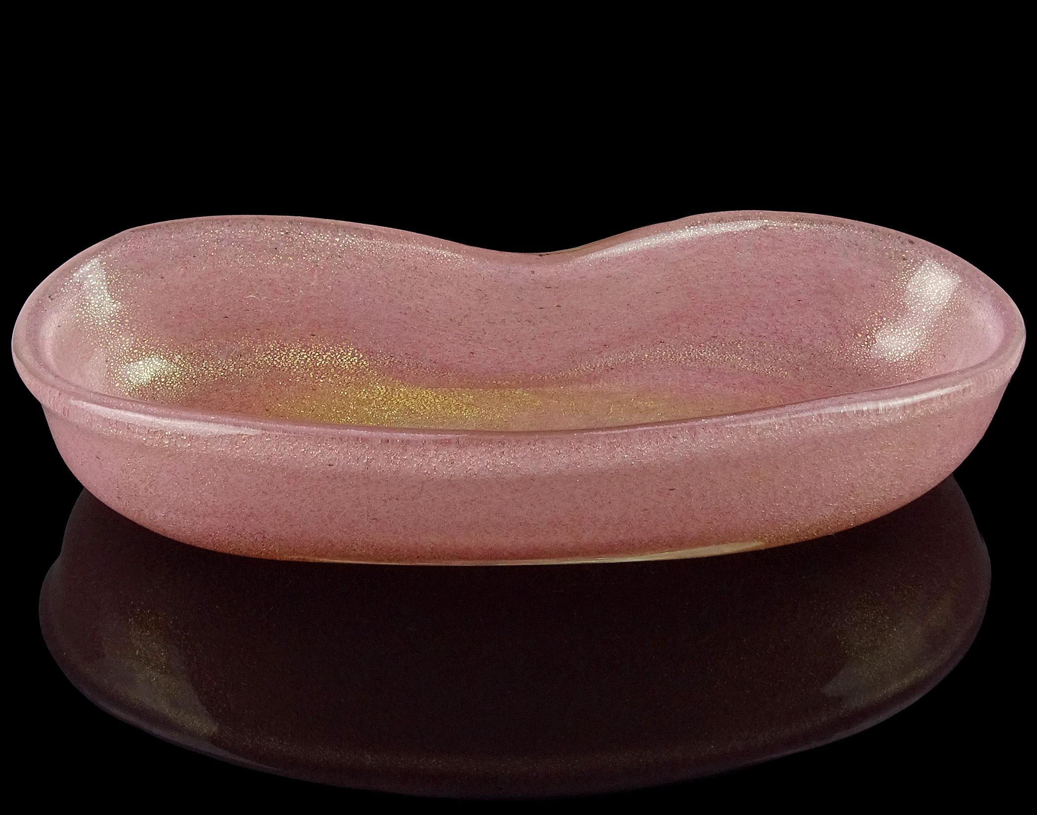 Mid-Century Modern Barovier Toso Murano Pink Gold Fleck Italian Art Glass Vanity Jewelry Tray Bowl