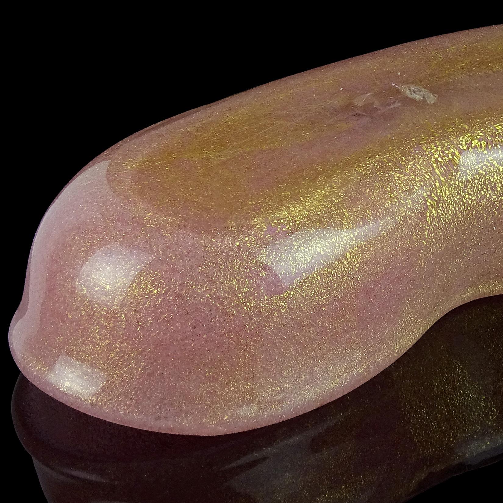 20th Century Barovier Toso Murano Pink Gold Fleck Italian Art Glass Vanity Jewelry Tray Bowl