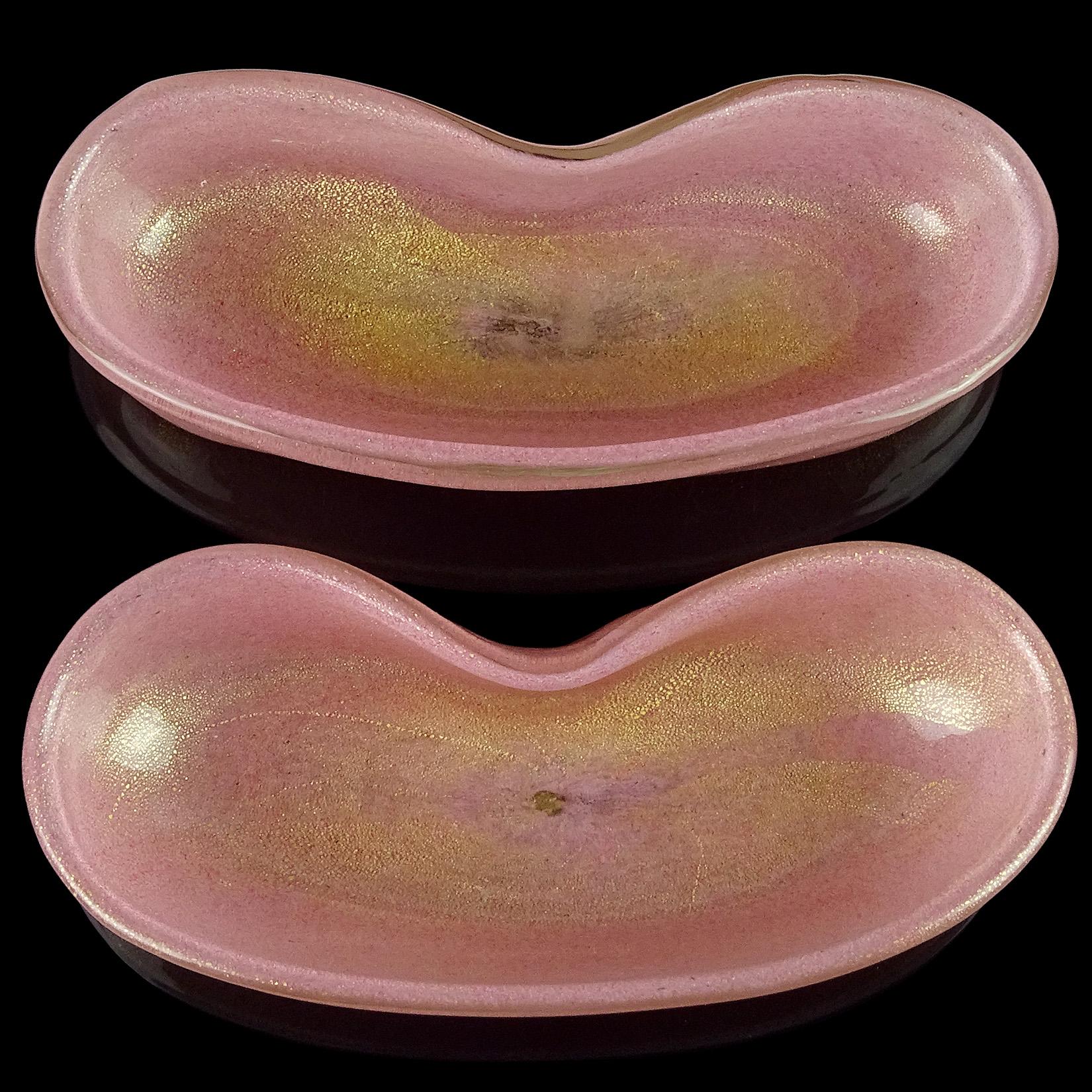 Barovier Toso Murano Pink Gold Fleck Italian Art Glass Vanity Jewelry Tray Bowl 1