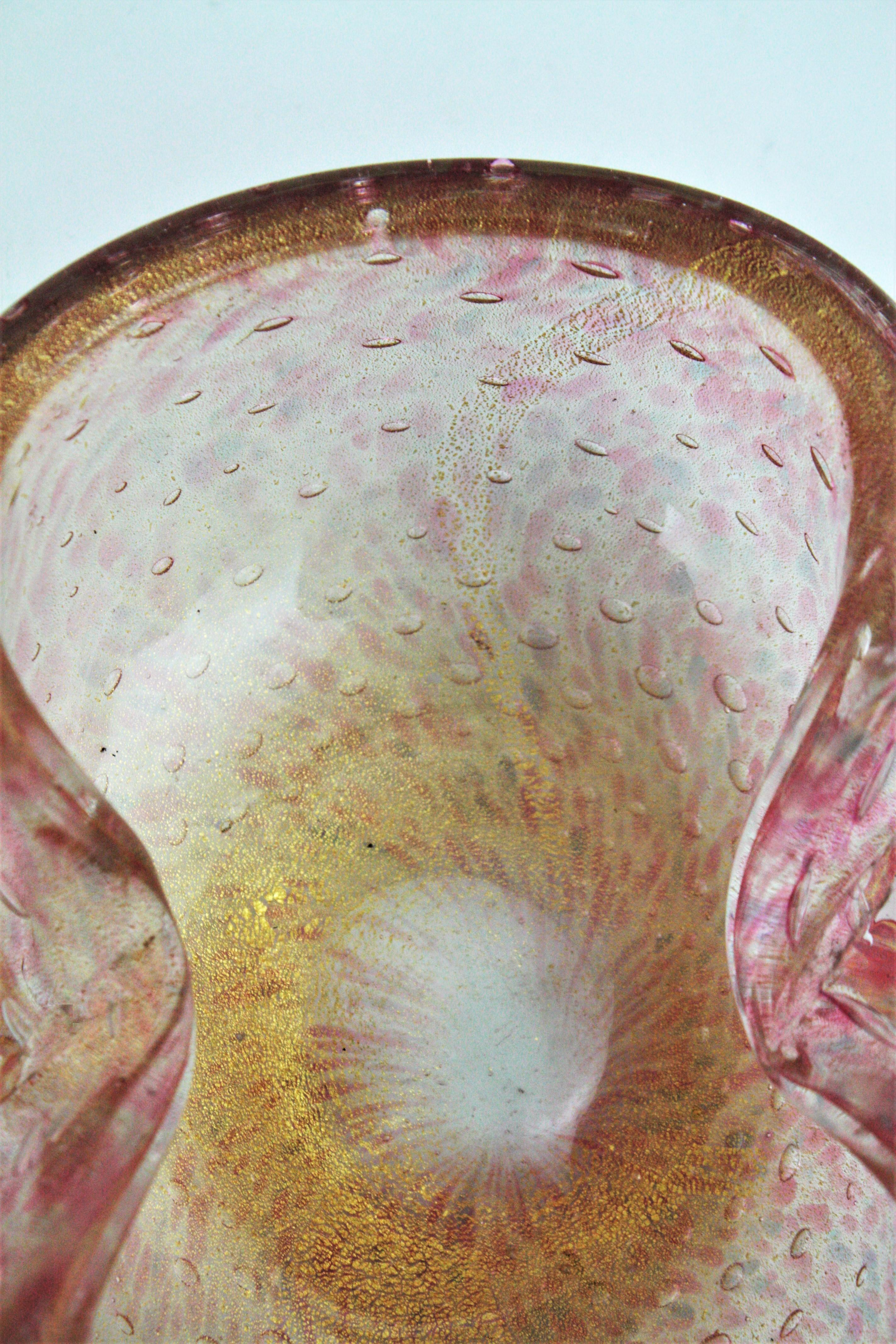 Barovier&Toso Murano Pink Gold Flecks Bullicante Art Glass Bowl or Ashtray (bol ou cendrier en verre d'art) en vente 4
