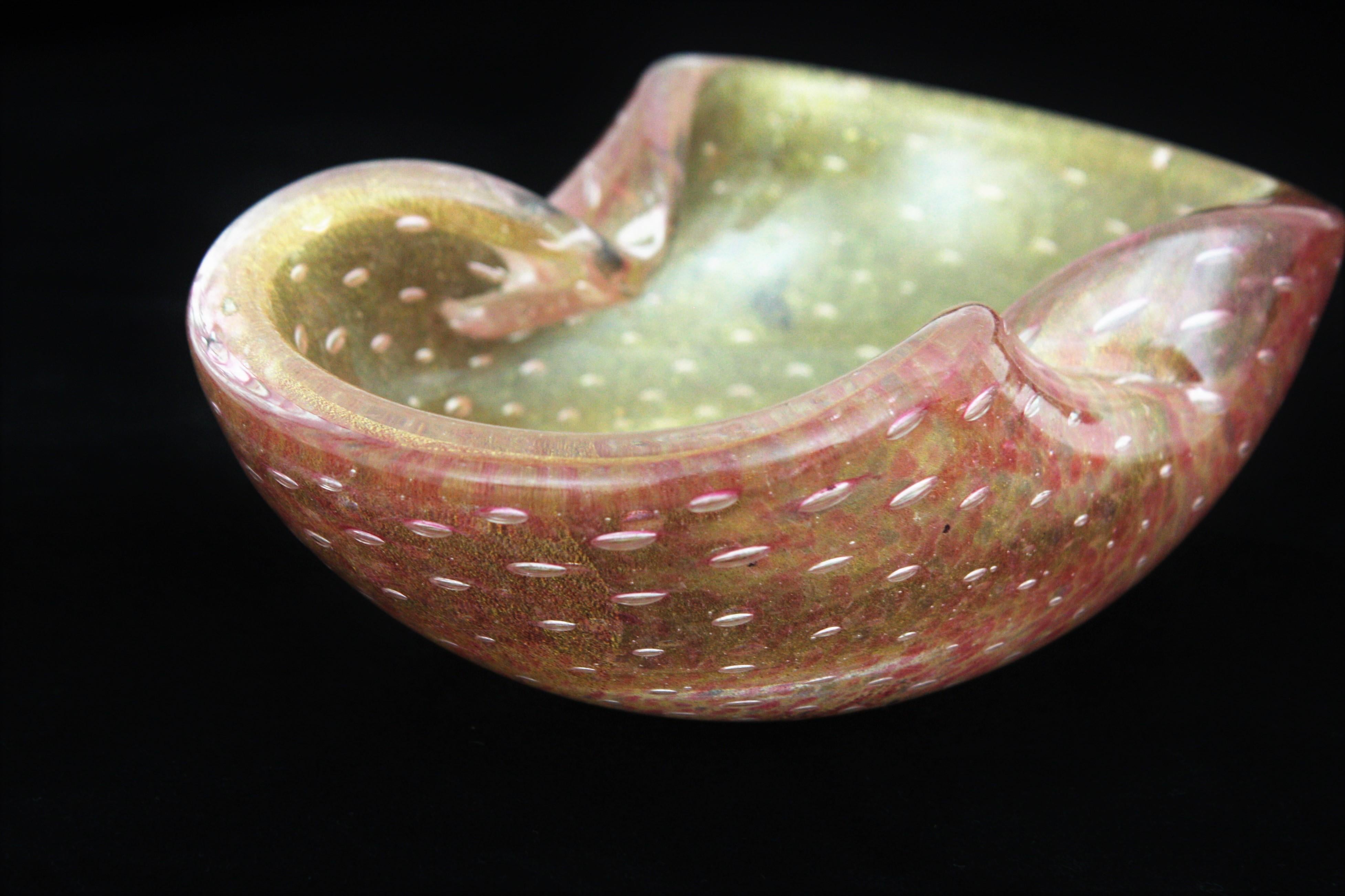 Barovier Toso Murano Pink Gold Flecks Bullicante Art Glass Bowl or Ashtray For Sale 2