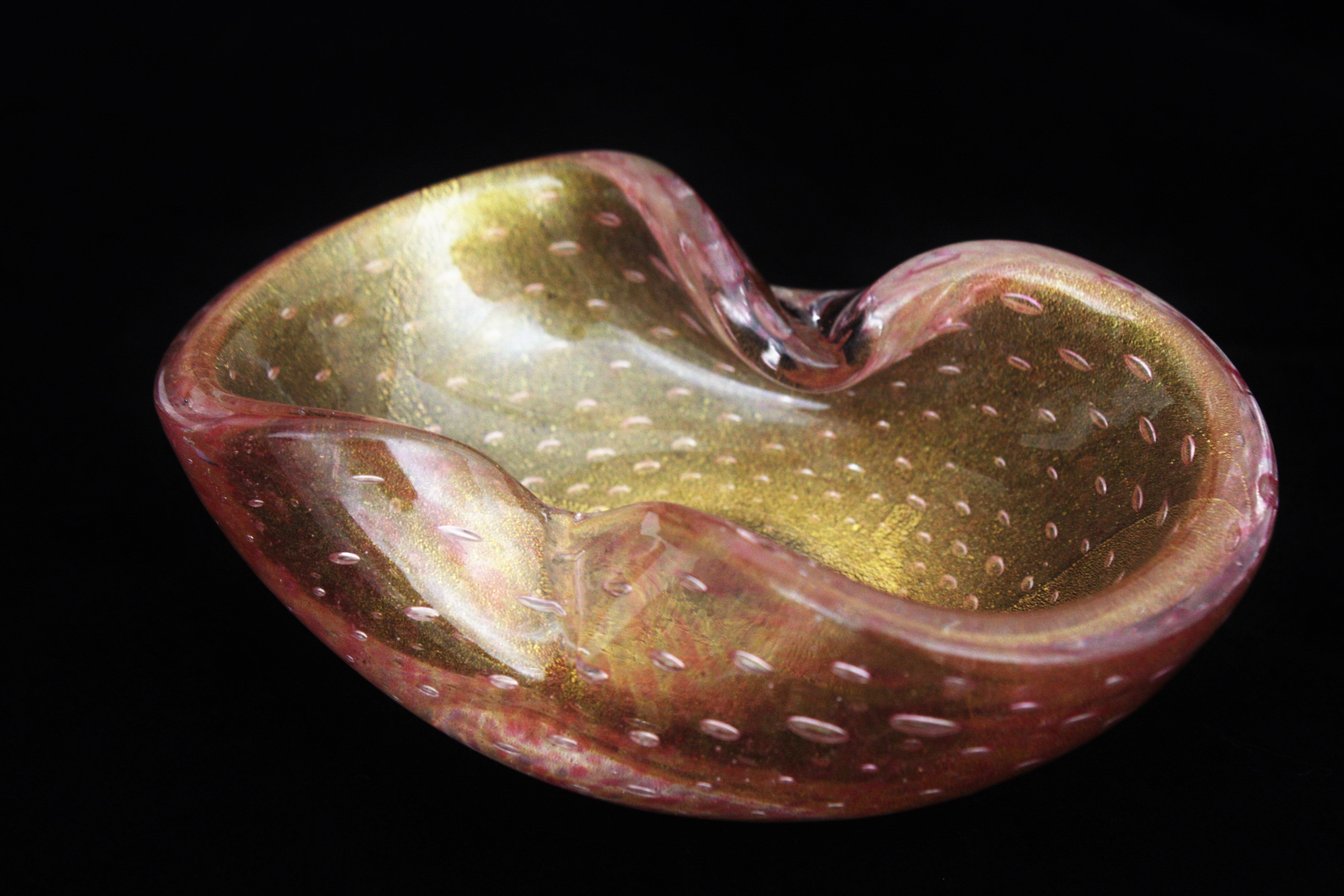 Barovier Toso Murano Rosa Goldflecken Kunstglasschale mit Luftblasen im Angebot