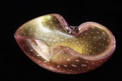 Barovier&Toso Ciotola in vetro artistico di Murano con bolle d'aria, rosa e oro.