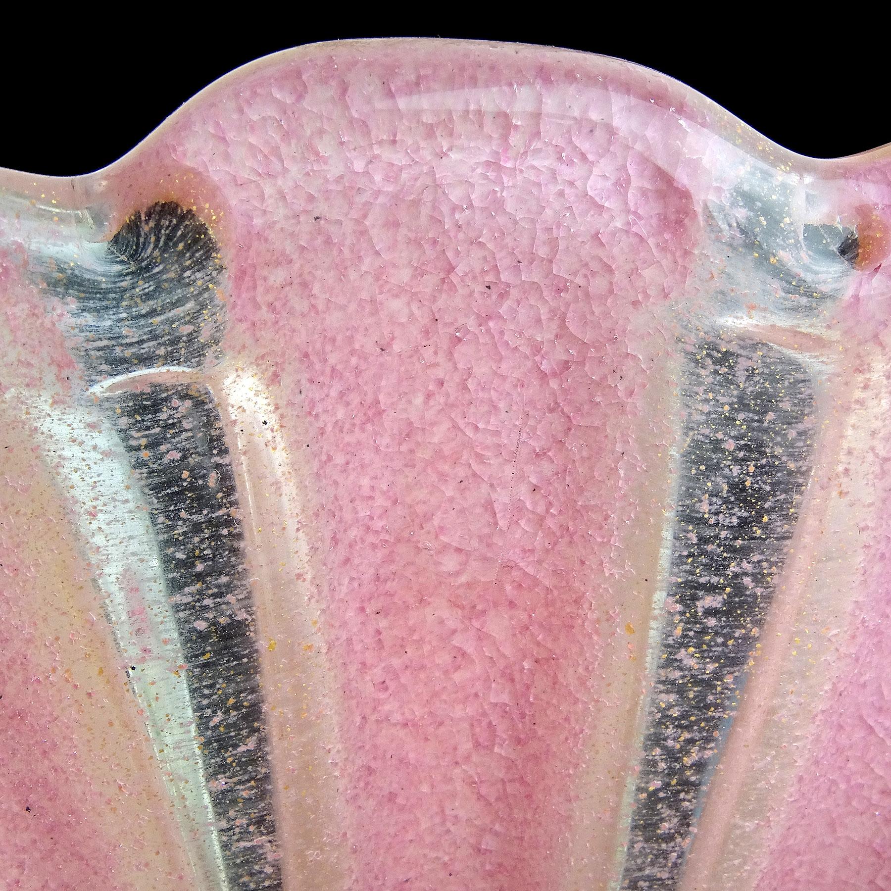 Barovier Toso Murano Pink Gold Flecks Fan Shape Italian Art Glass Flower Vase For Sale 2