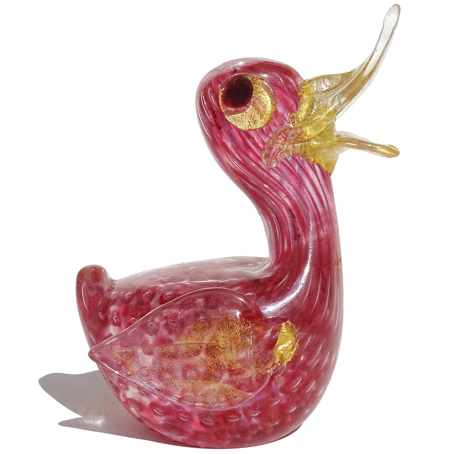 Barovier Toso Murano Rosa Oro Motas Arte Italiano Vidrio Figurilla Pájaro Escultura Moderno de mediados de siglo en venta