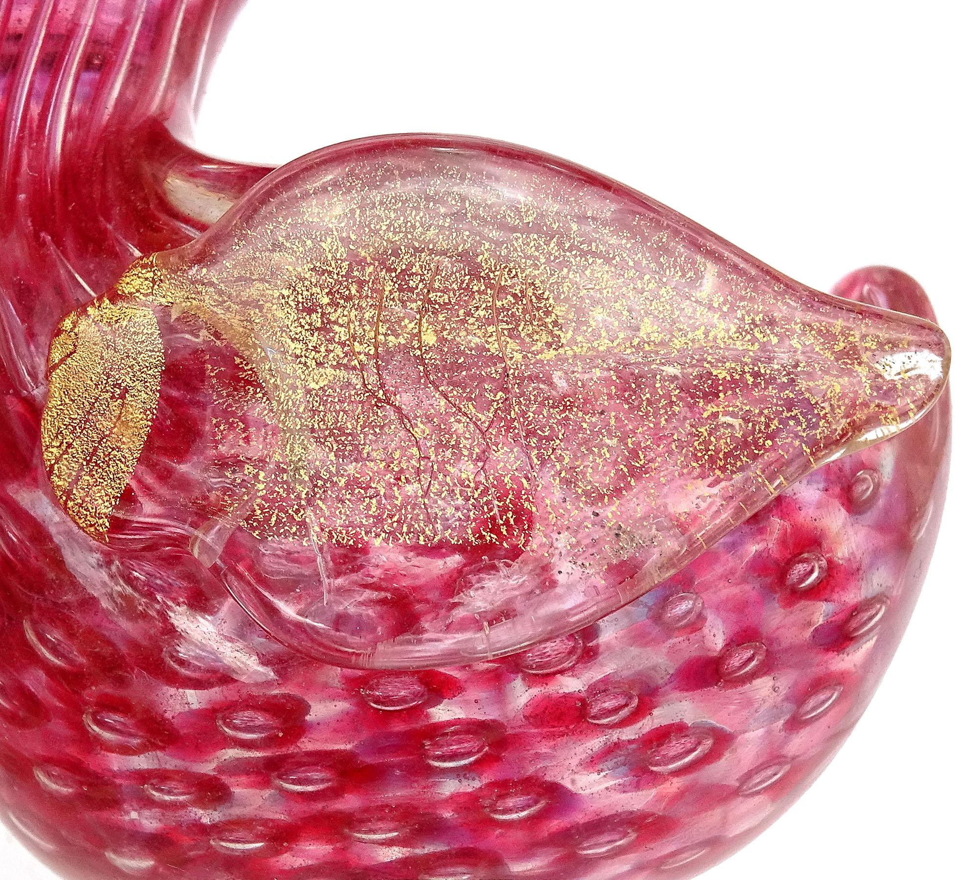 Barovier Toso Murano Rosa Oro Motas Arte Italiano Vidrio Figurilla Pájaro Escultura Hecho a mano en venta