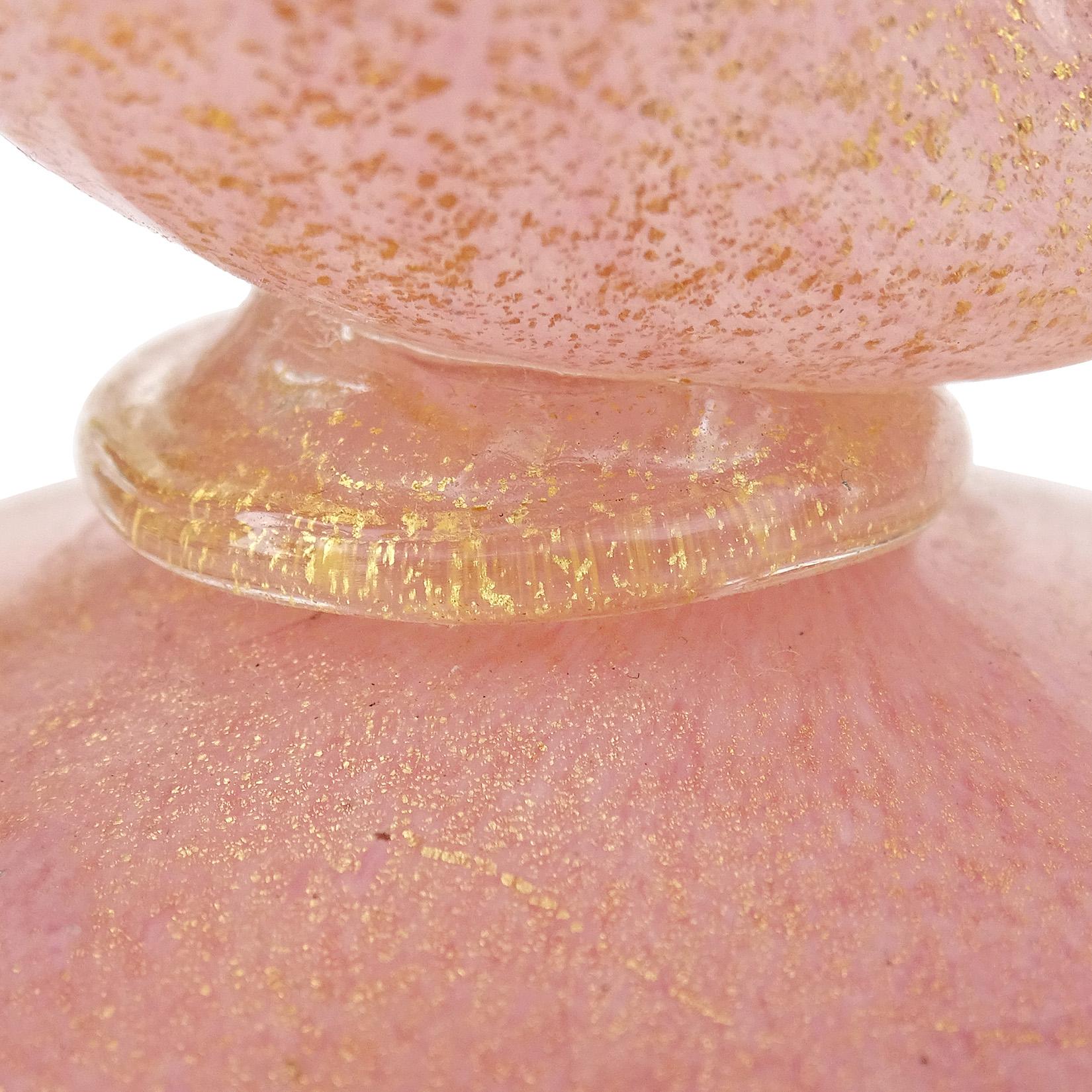 Fait main Bol à bonbons en verre d'art italien de Murano en forme de coquillages avec mouchetures dorées roses de Barovier Toso en vente