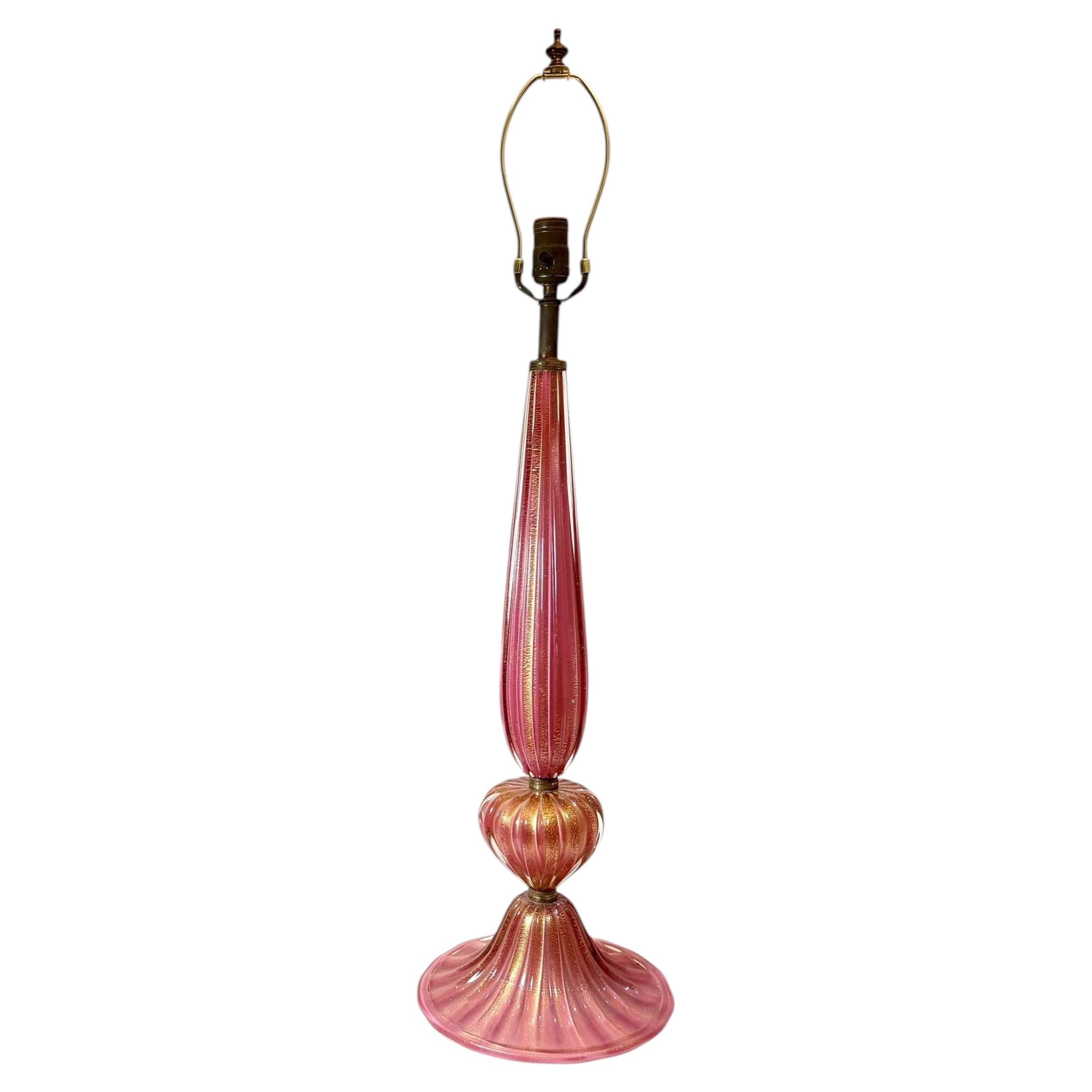 Barovier & Toso Murano Pink Opalescent Glass Table Lamp For Sale