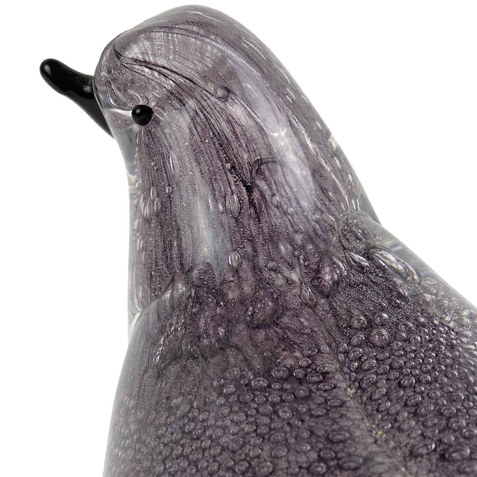 Barovier Toso Murano Purple Bubbles Italian Art Glass Bird Sculpture Figurine In Good Condition In Kissimmee, FL