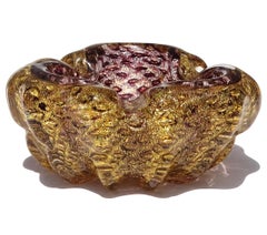 Barovier Toso Murano Purple Gold Flecks Italian Art Glass Chunky Ashtray Bowl