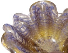 Barovier Toso Murano Purple Gold Flecks Italian Art Glass Flower Form Bowl Dish