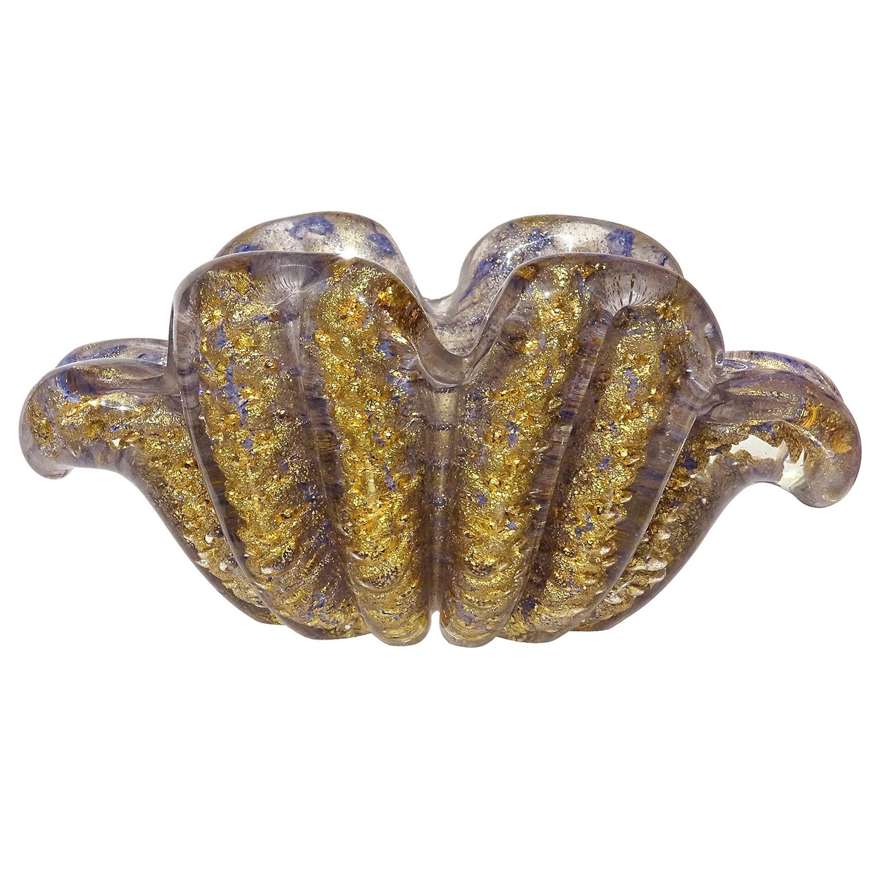 Barovier Toso Murano Lila Goldflecken Italienische Kunst Glas Blume Form Schüssel Dish