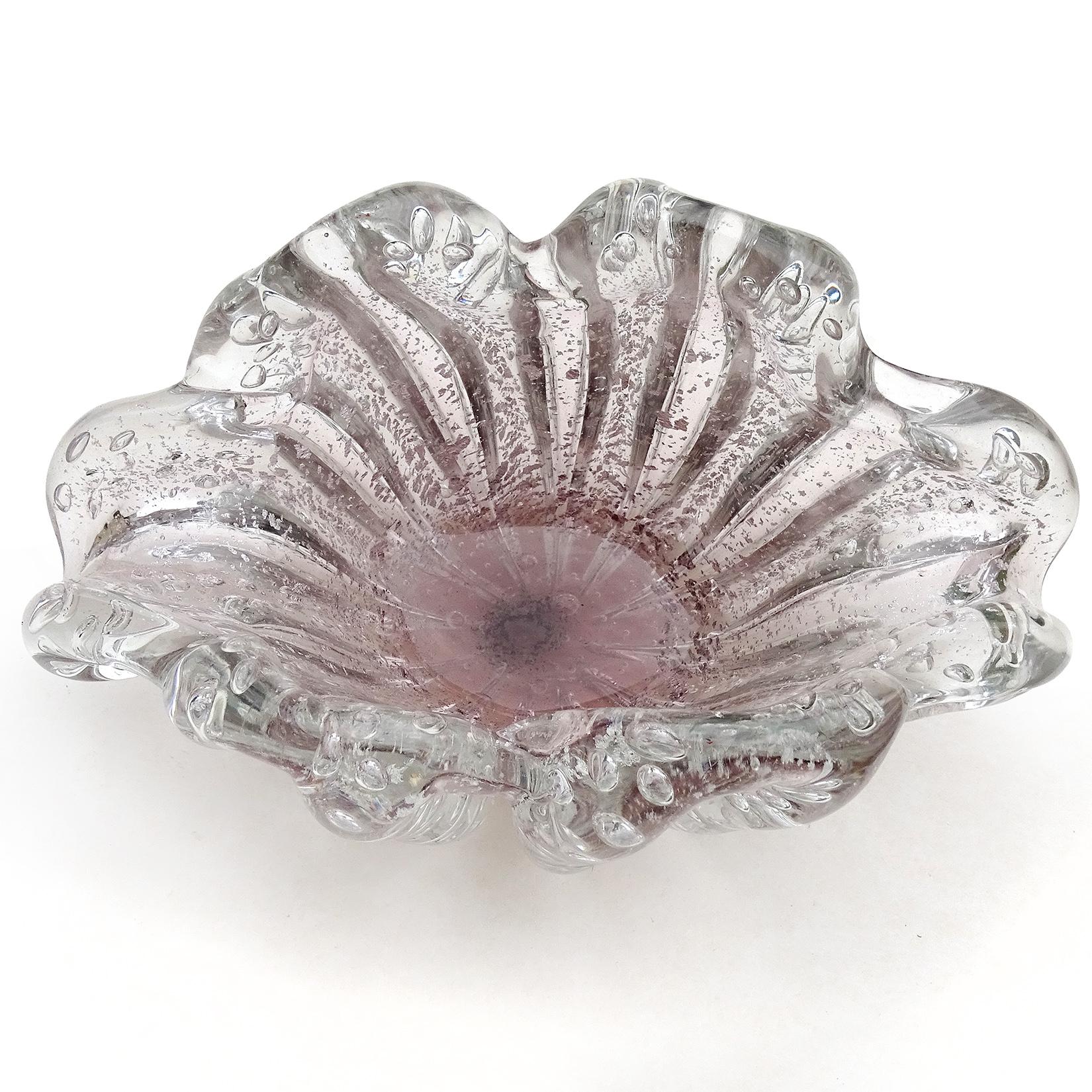 Barovier Toso Murano Purple Silver Fleck Italian Art Glass Flower Form Bowl Dish In Good Condition In Kissimmee, FL