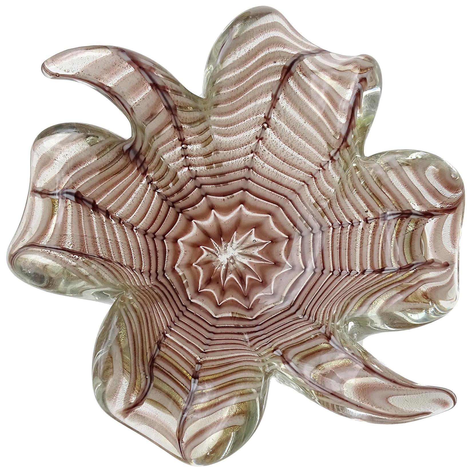 Barovier Toso Murano Purple Spiderweb Gold Flecks Italian Art Glass Bowl Dish
