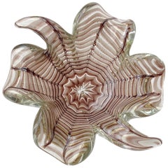 Vintage Barovier Toso Murano Purple Spiderweb Gold Flecks Italian Art Glass Bowl Dish