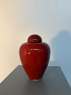 Barovier & Toso Murano Red Glass Lidded Vase with a Rounded Shape