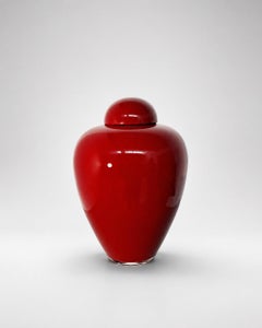 Barovier & Toso Murano Red Glass Lidded Vase with a Rounded Shape