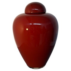 Barovier & Toso Murano Red Glass Lidded Vase with a Rounded Shape