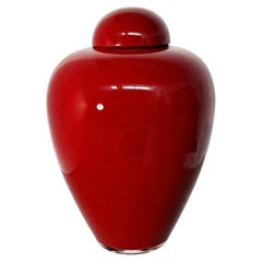 Barovier & Toso Murano Red Glass Lidded Vase with a Rounded Shape