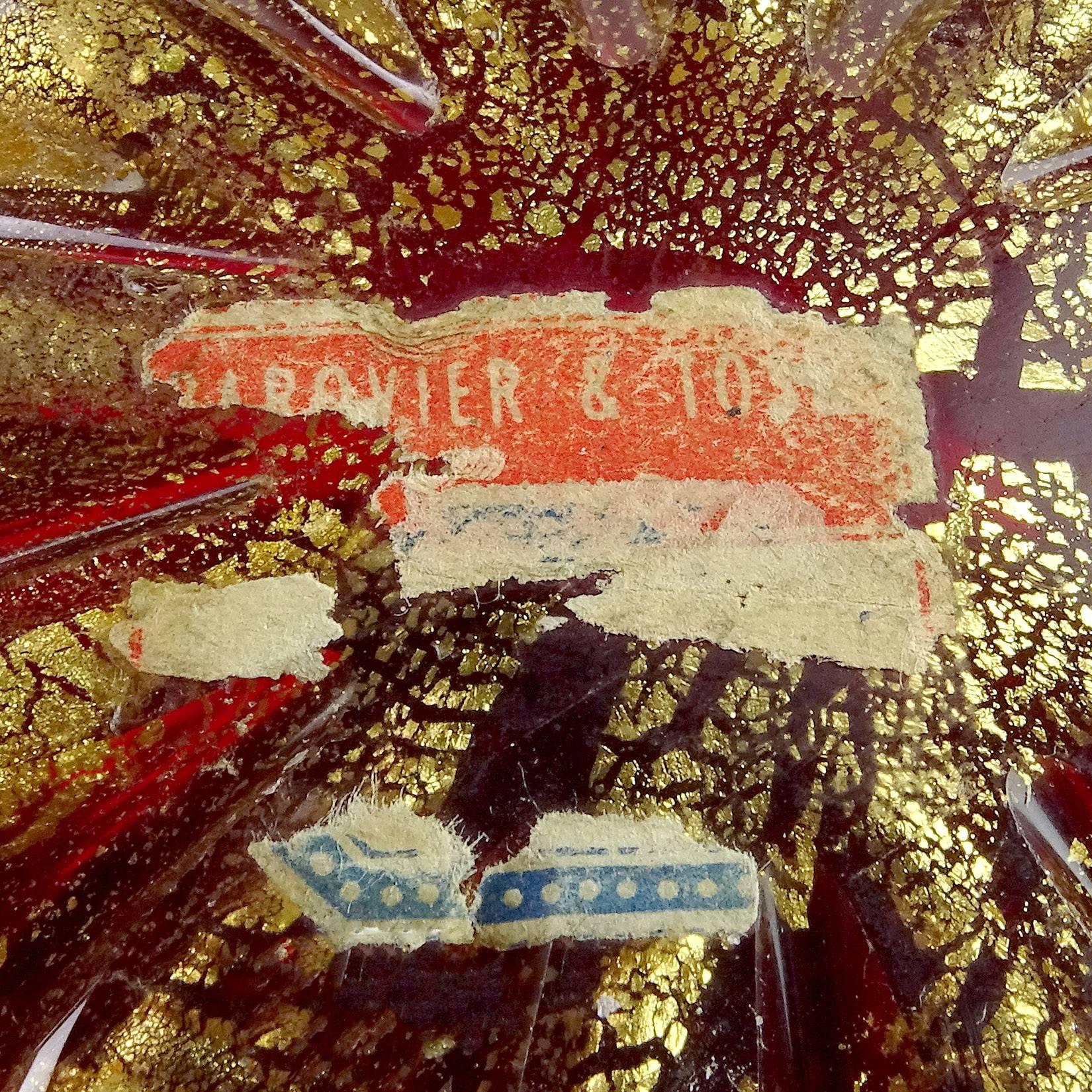 Barovier Toso Murano Rojo Oro Moteado Vidrio Arte Italiano Flor Estrella Cuenco Acampanado siglo XX en venta