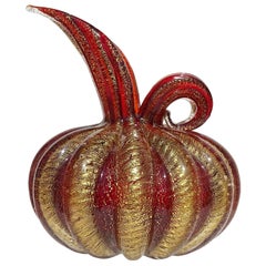 Barovier Toso Murano Red Gold Flecks Italian Art Glass Ribbed Pitcher Vase
