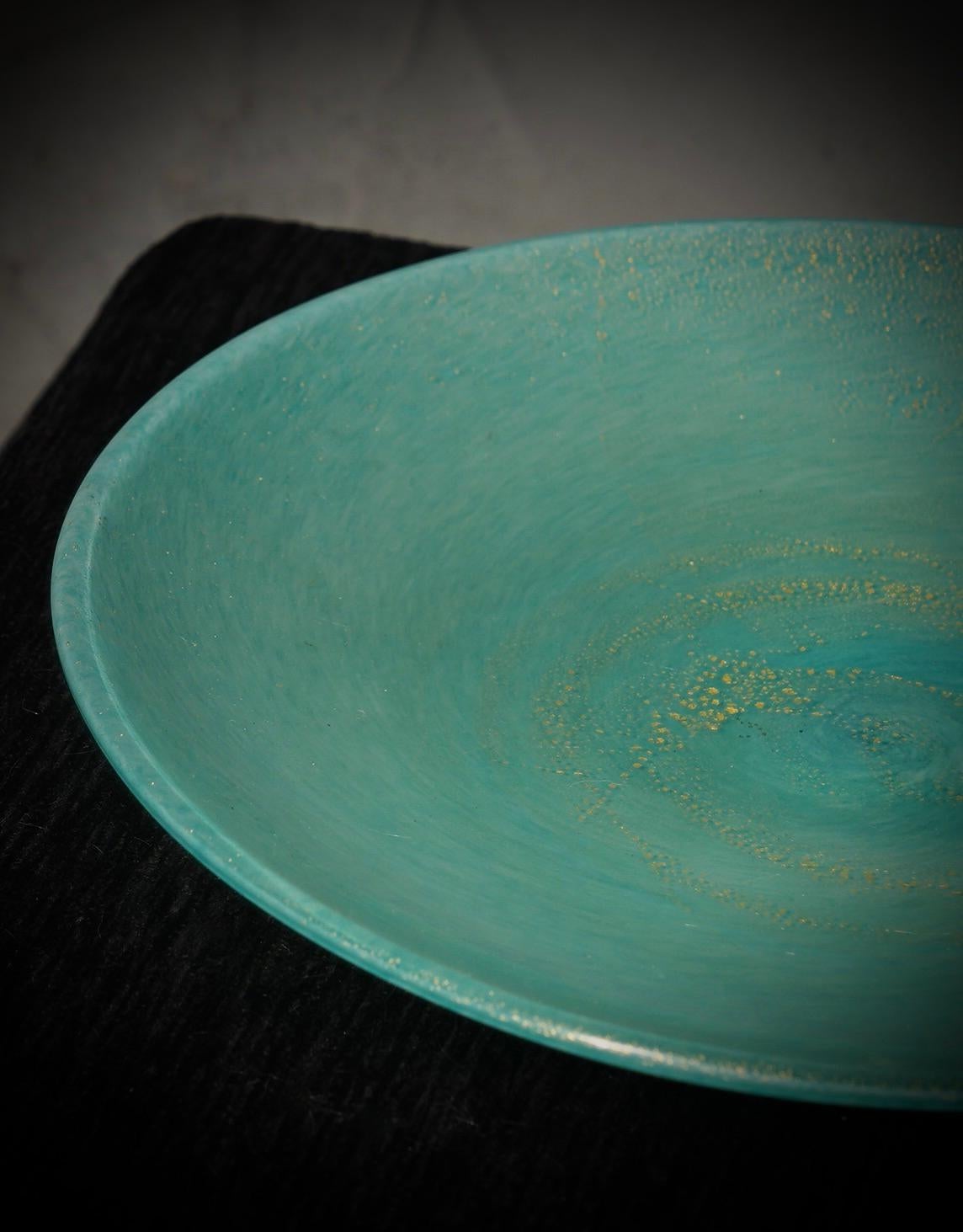 Italian Barovier & Toso Murano Round Sky Blue Color Glass Plate, 1980 For Sale