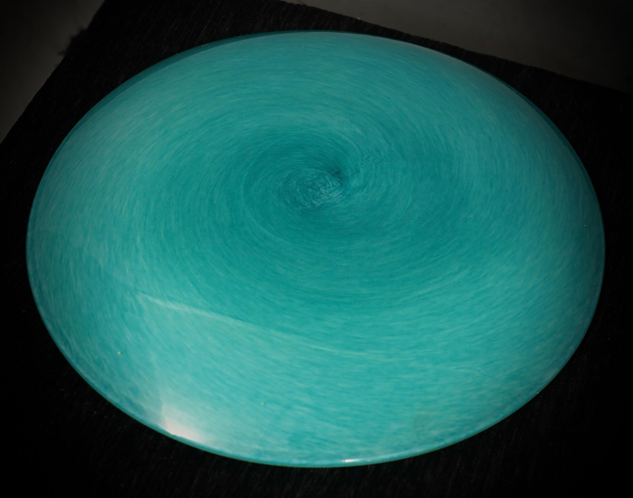 Murano Glass Barovier & Toso Murano Round Sky Blue Color Glass Plate, 1980 For Sale