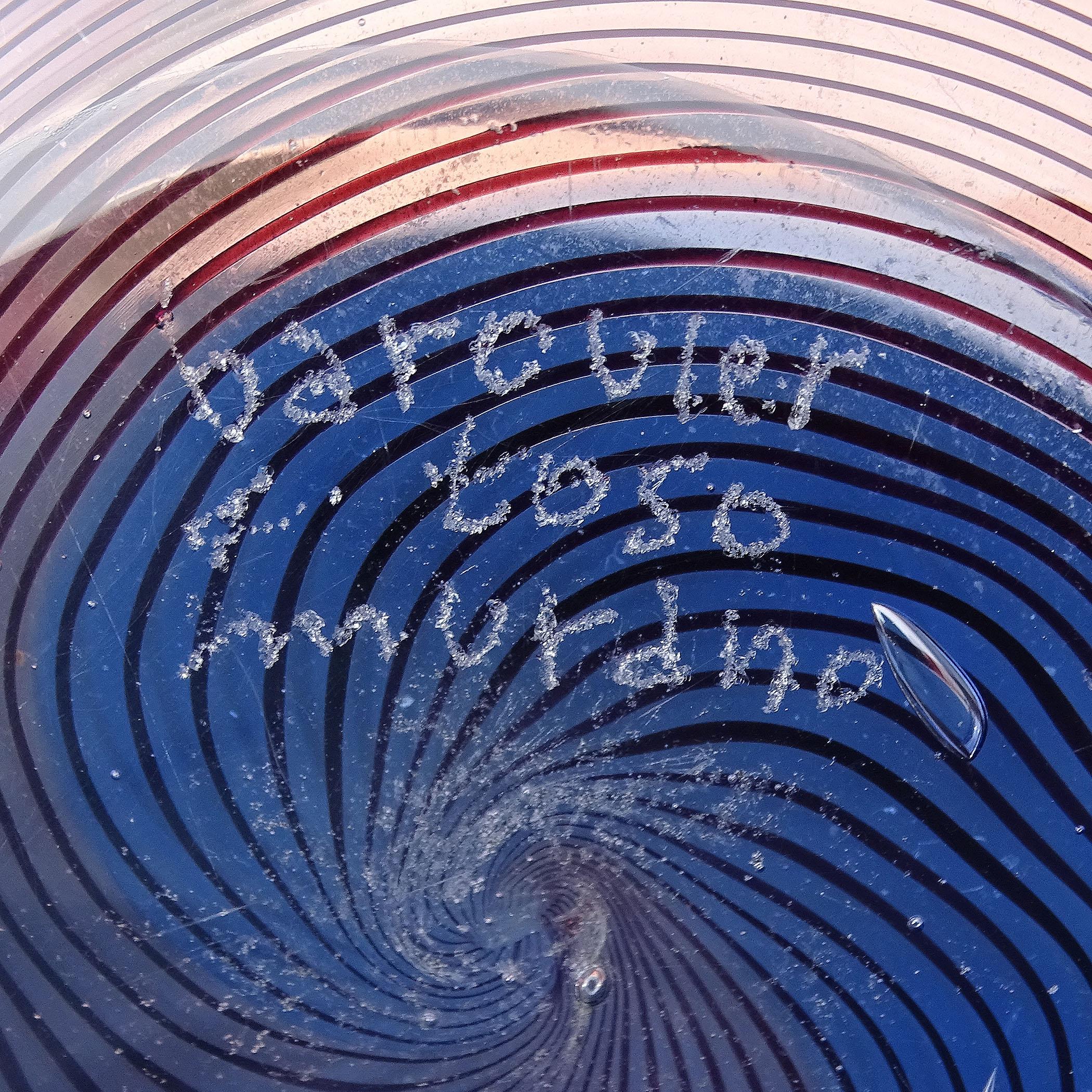 Barovier&Toso Murano Signé Bleu Rose Pourpre Vase Bol à fleurs en verre d'art italien en vente 3