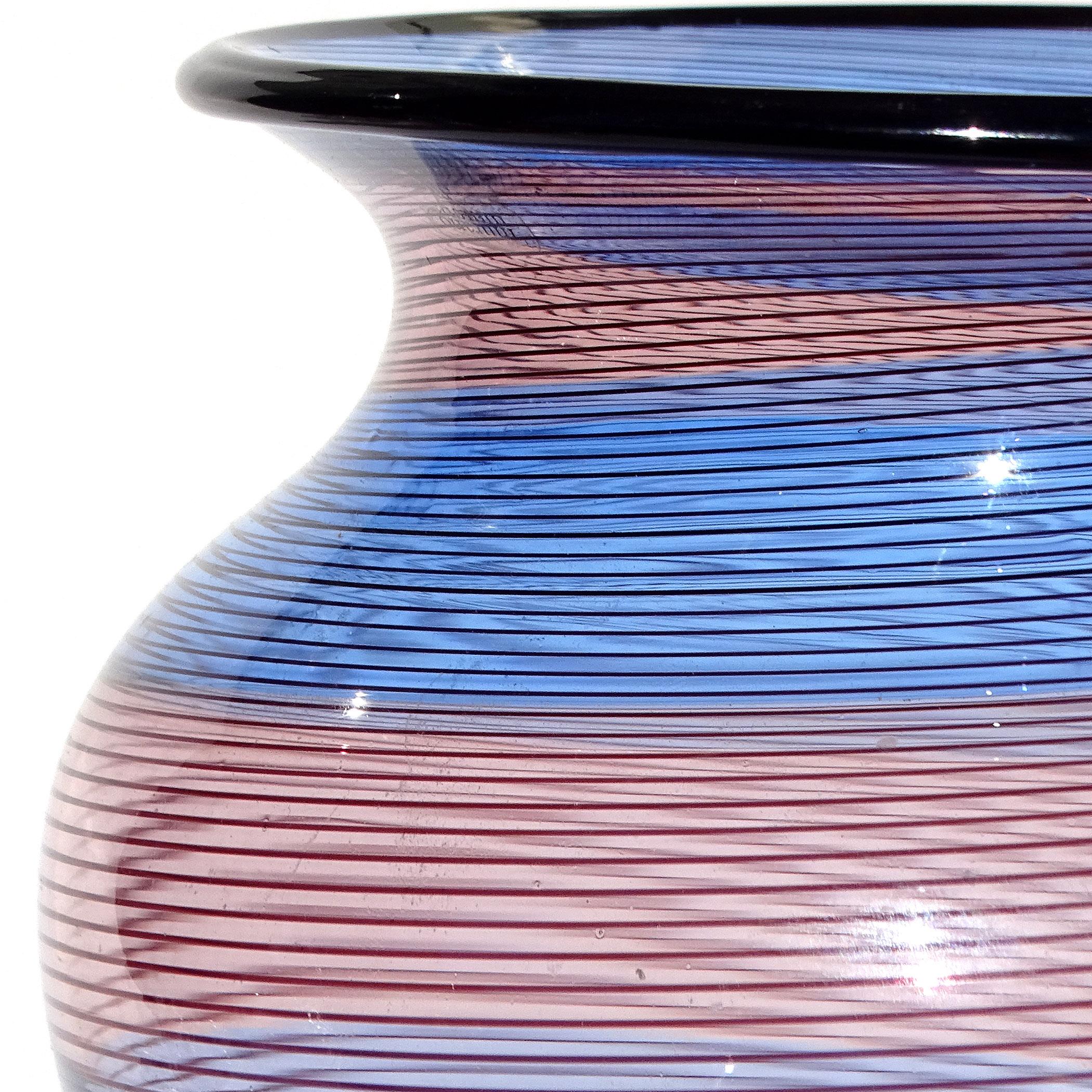 Mid-Century Modern Barovier&Toso Murano Signé Bleu Rose Pourpre Vase Bol à fleurs en verre d'art italien en vente