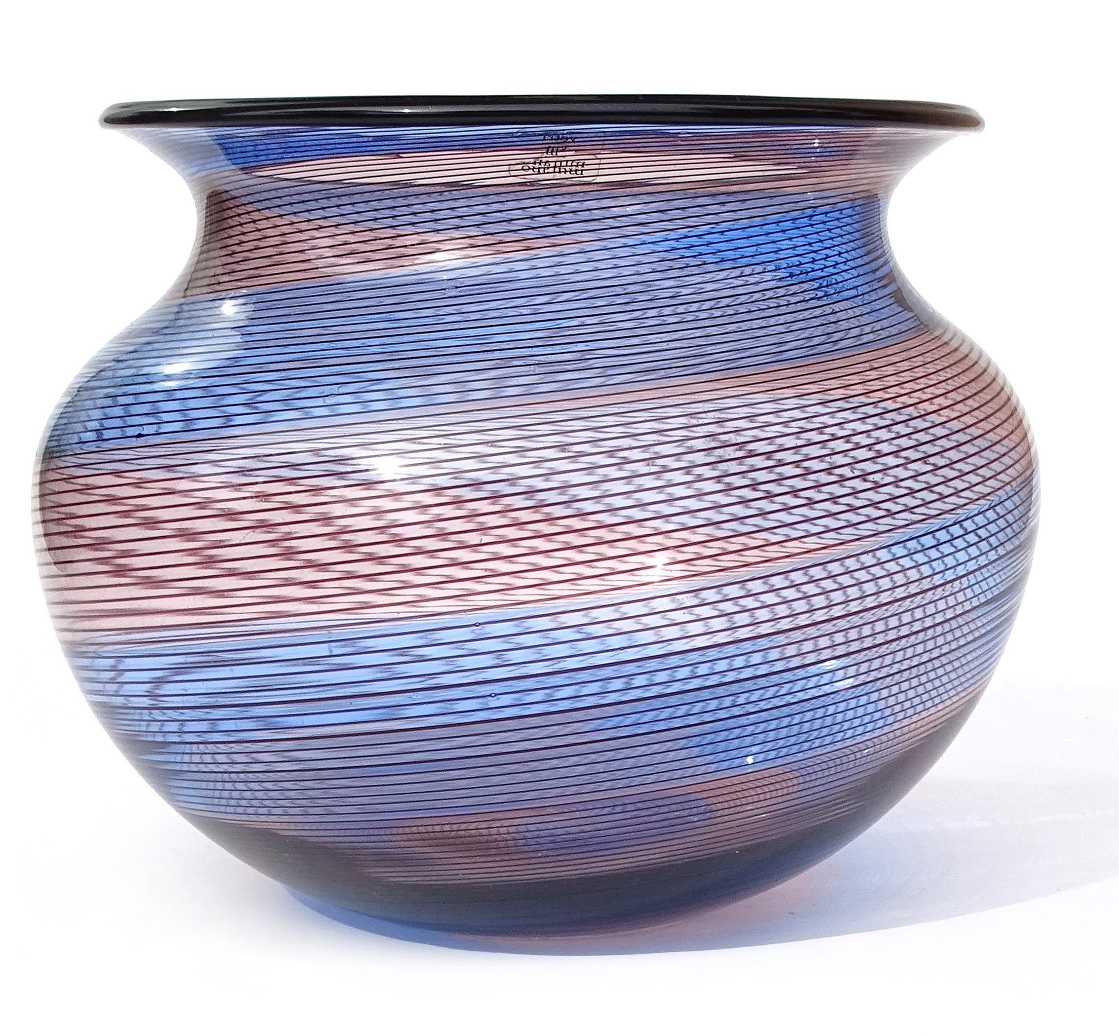 Fait main Barovier&Toso Murano Signé Bleu Rose Pourpre Vase Bol à fleurs en verre d'art italien en vente