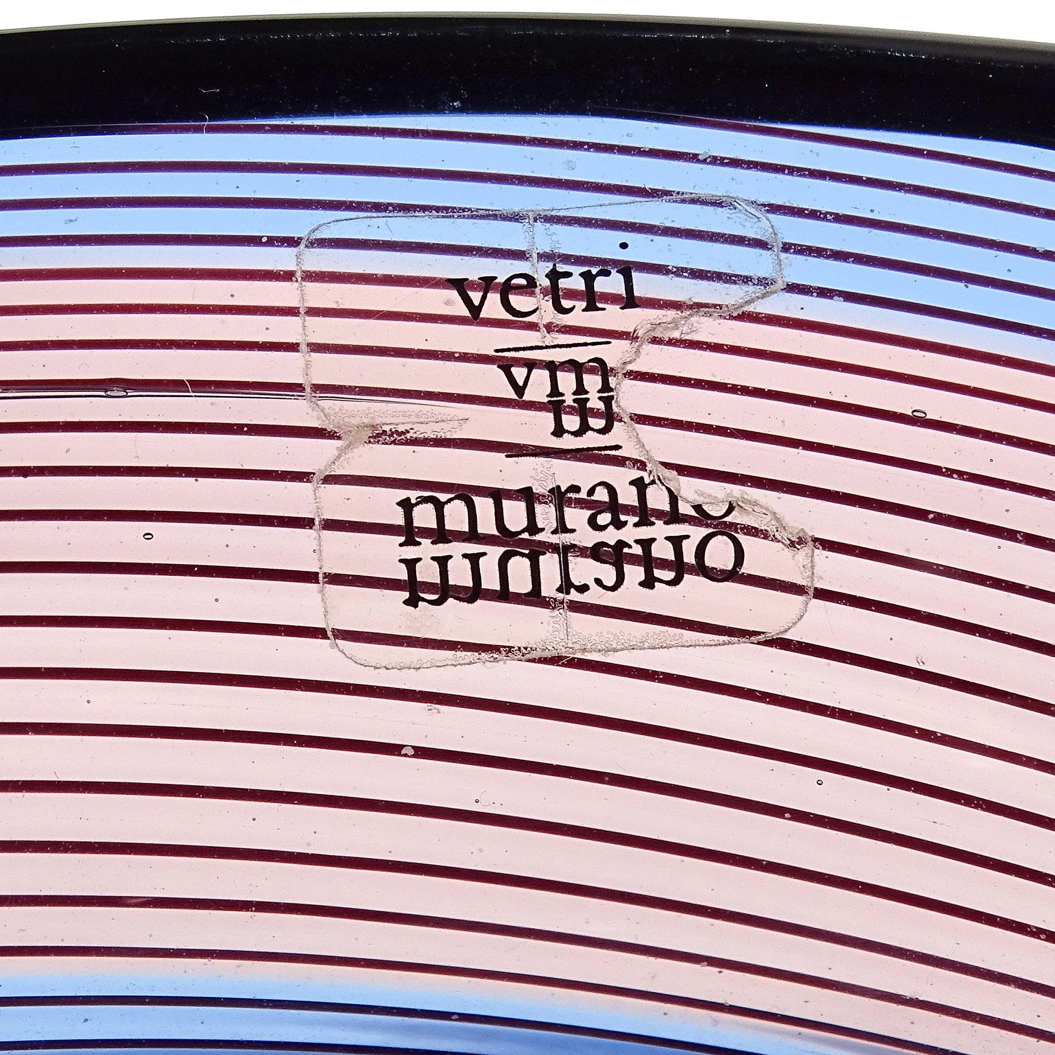 20ième siècle Barovier&Toso Murano Signé Bleu Rose Pourpre Vase Bol à fleurs en verre d'art italien en vente