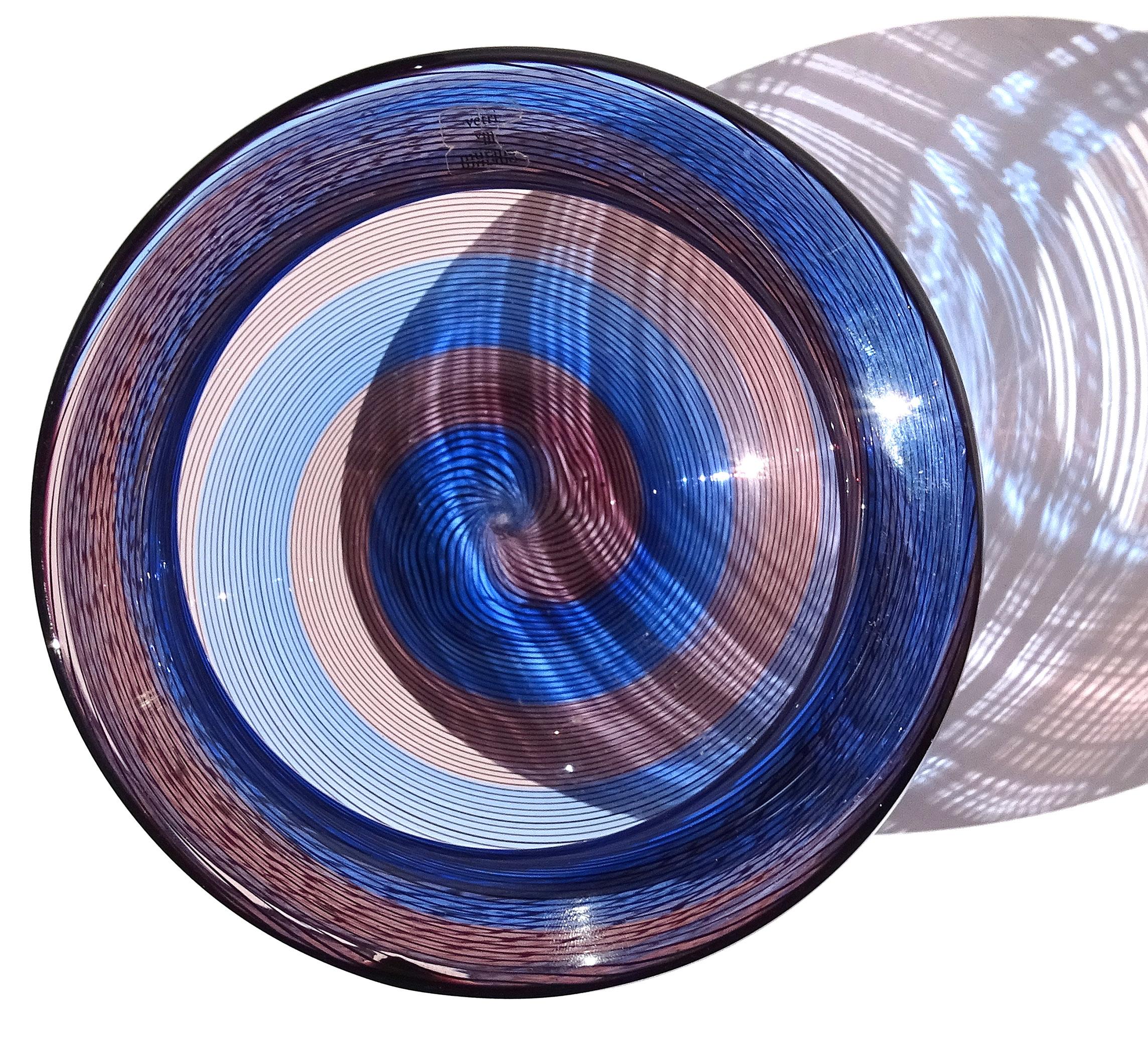 Verre Barovier&Toso Murano Signé Bleu Rose Pourpre Vase Bol à fleurs en verre d'art italien en vente