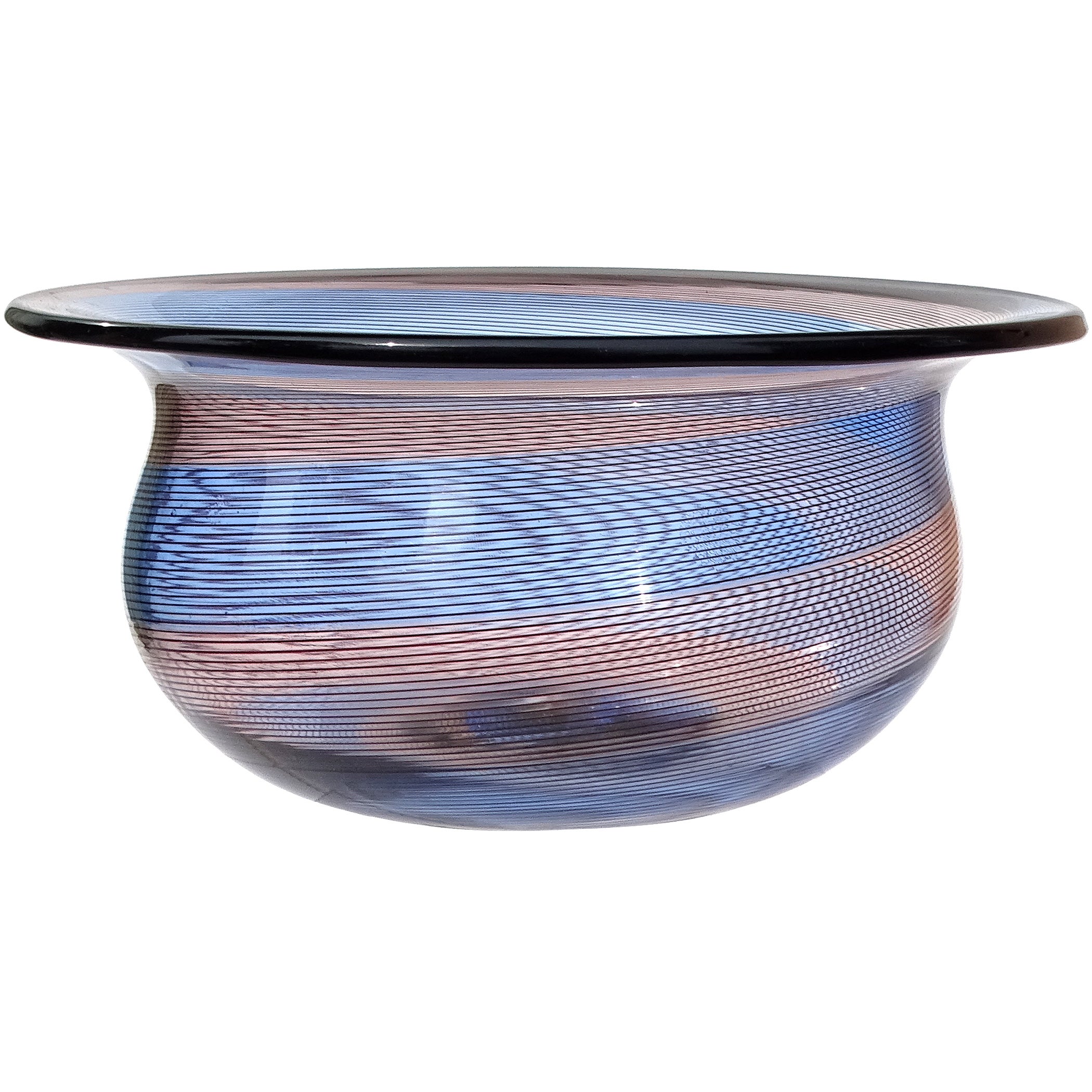 Barovier&Toso Murano firmato Blu Rosa Viola Vaso di vetro artistico italiano a forma di fiore Ciotola