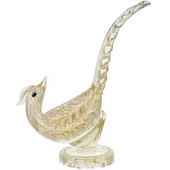 Barovier Toso Murano Signed White Gold Flecks Italian Art Glass Bird Sculpture