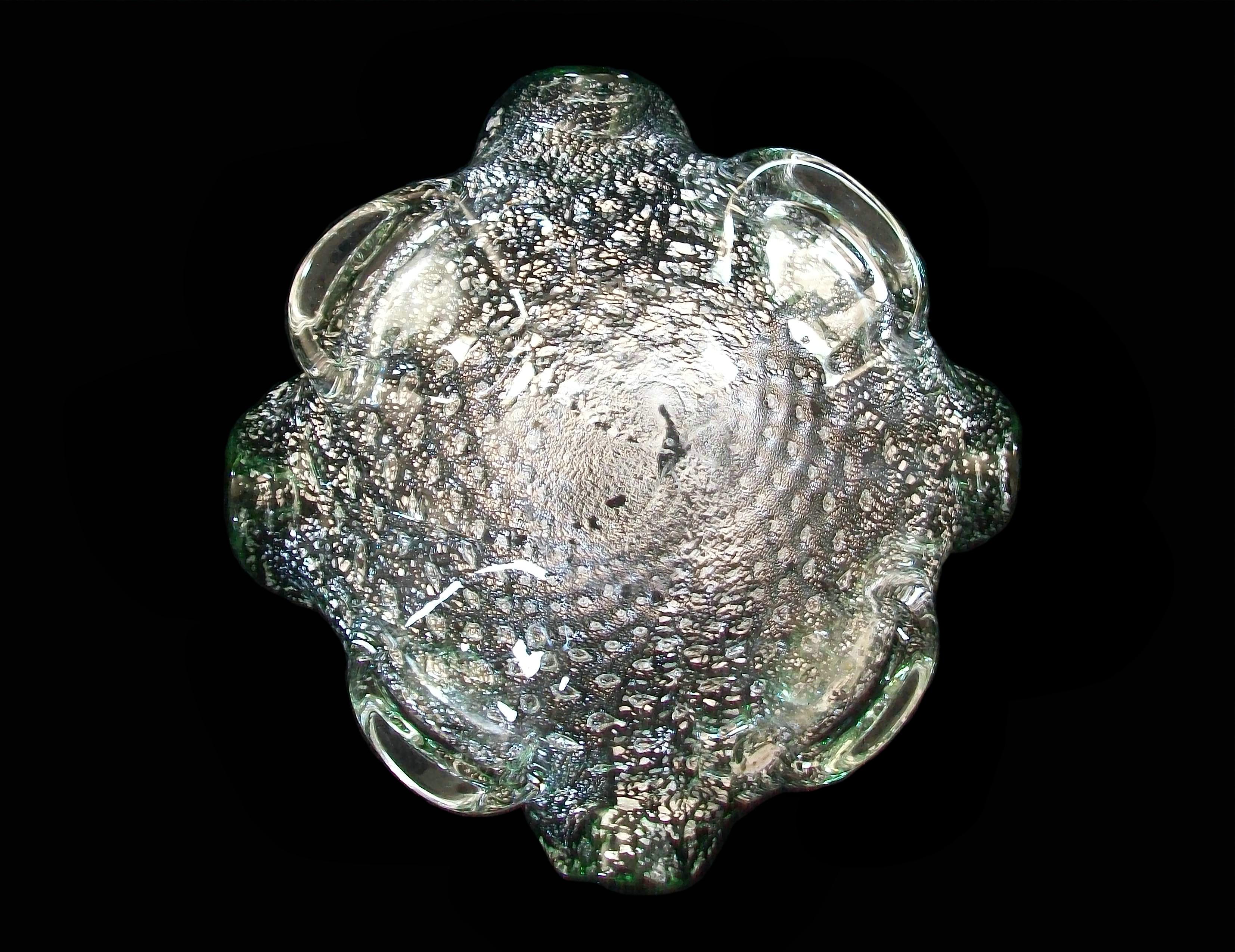 BAROVIER & TOSO - Murano Silver Aventurine Bubble Glass Bowl - Italy - C. 1950's For Sale 5