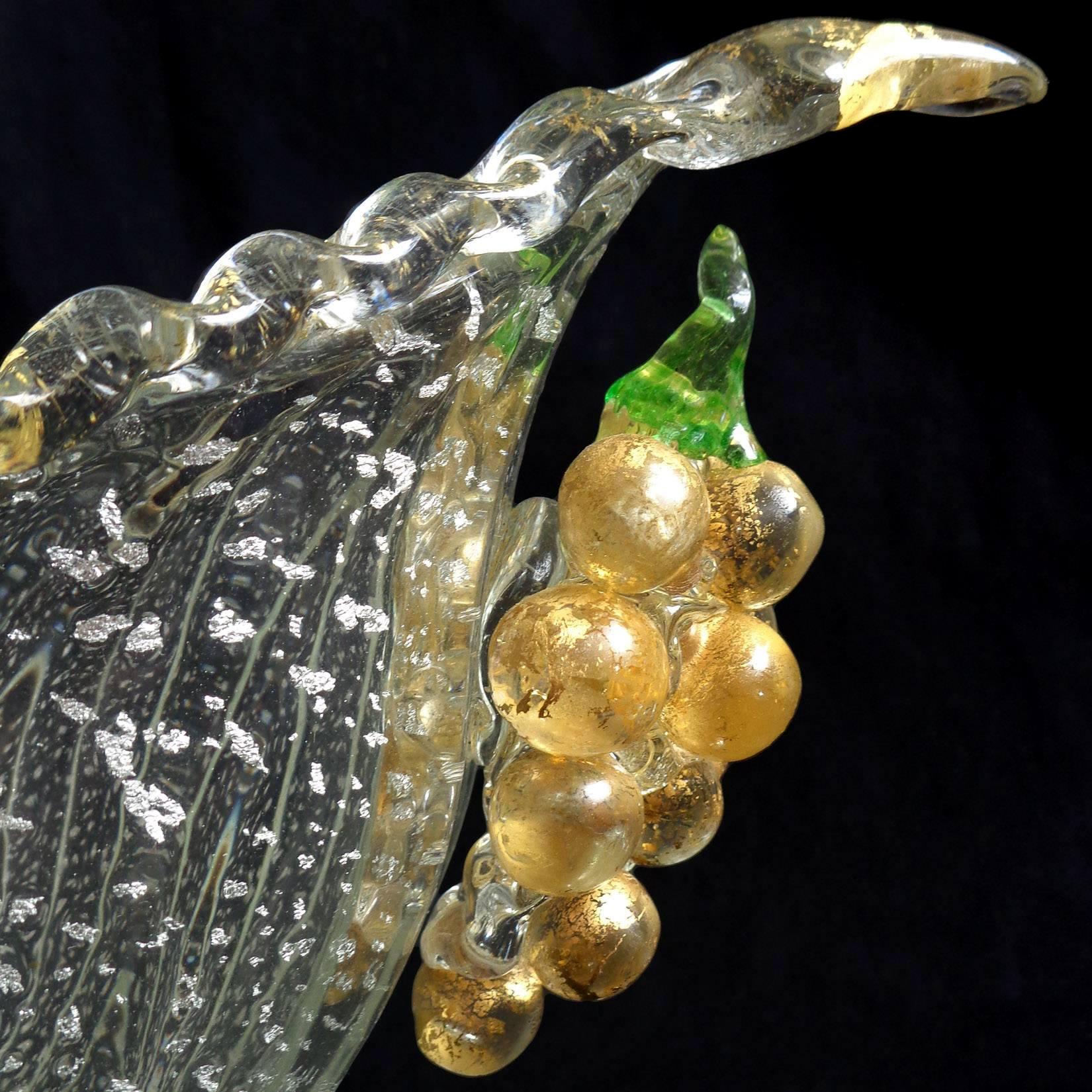 Barovier Toso Murano Plata Oro Moteado Uvas Vaso Compota Arte Italiano Art Decó en venta