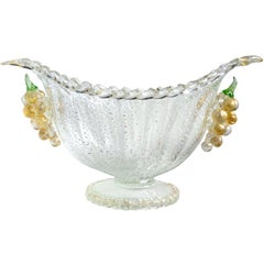 Barovier Toso Murano Silver Gold Flecks Grapes Italian Art Glass Compote Bowl